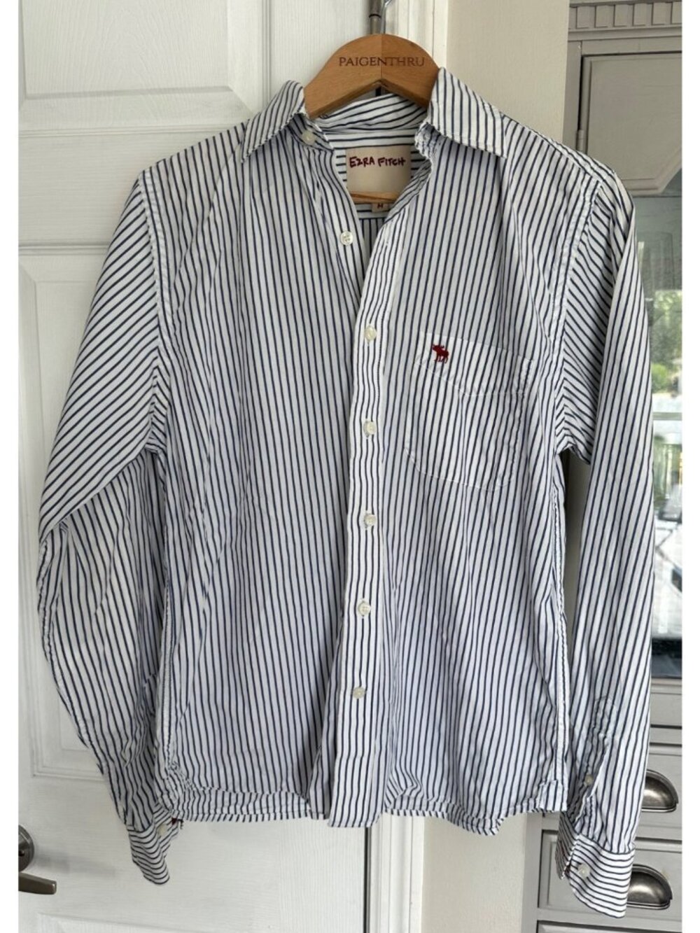 Ezra Fitch Abercrombie Mens Sz M White Blue Striped Cotton Button Up Preppy
